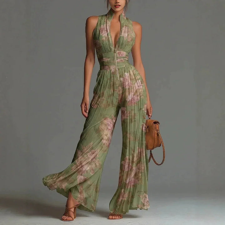 Women's Floral Elegant Jumpsuit - Evening & Special Occasion