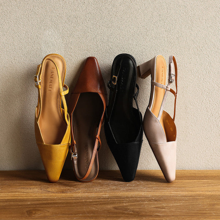 Women's Genuine Leather Slingback Heels - Polished All-Day Wear