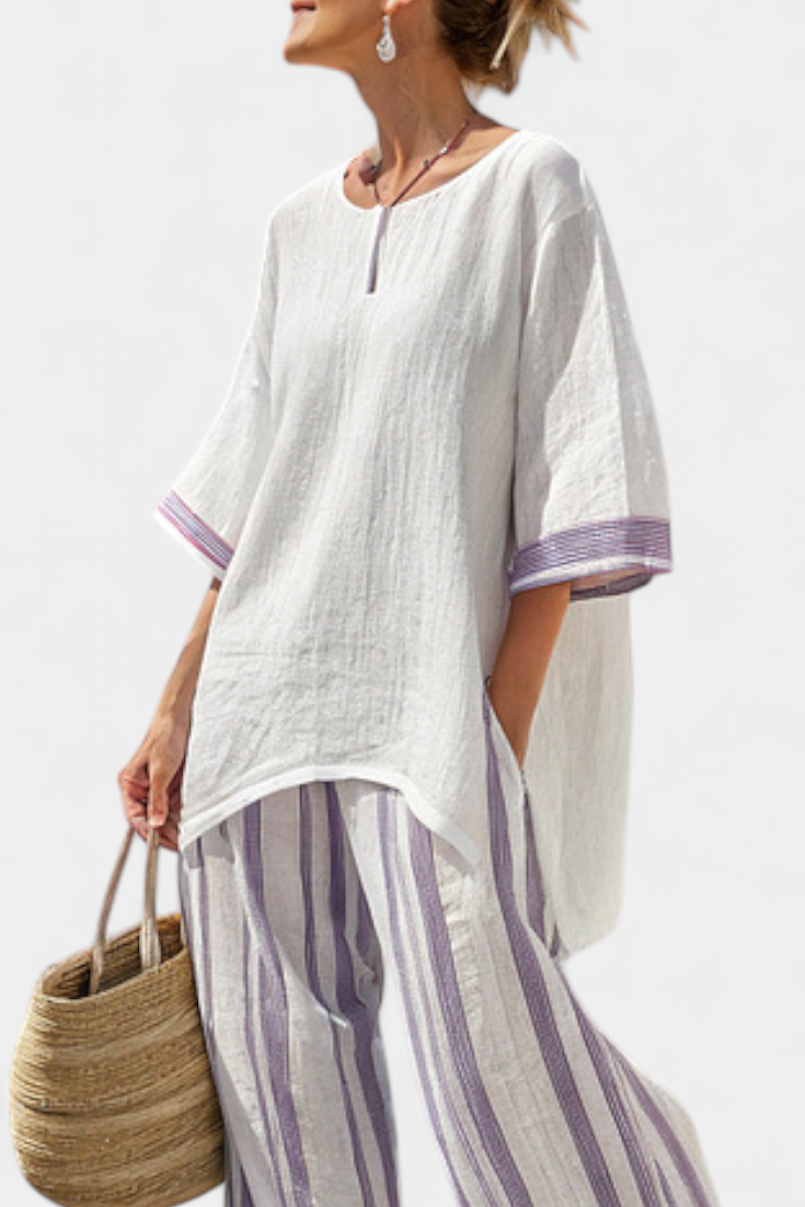 Women's Relaxed Blouse & Striped Bamboo Pants - Summer Set