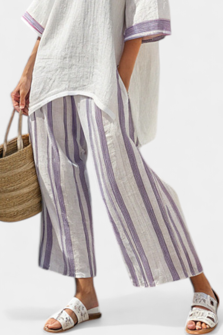 Women's Relaxed Blouse & Striped Bamboo Pants - Summer Set