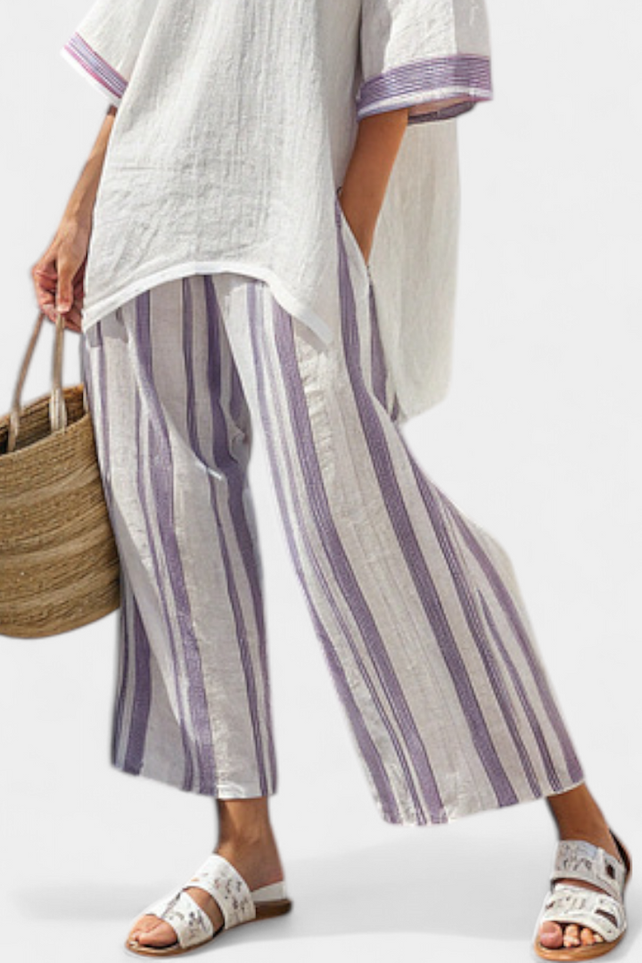Women's Relaxed Blouse & Striped Bamboo Pants - Summer Set