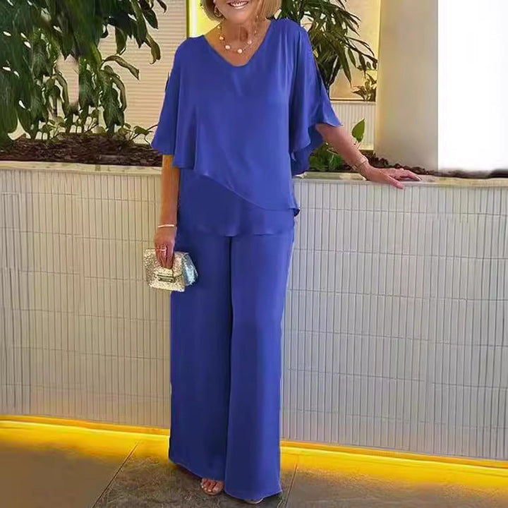 Women's Effortless Wide-Leg Two-Piece Set - Ideal for Hosting or