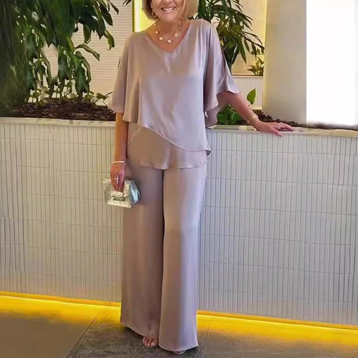 Women's Effortless Wide-Leg Two-Piece Set - Ideal for Hosting or