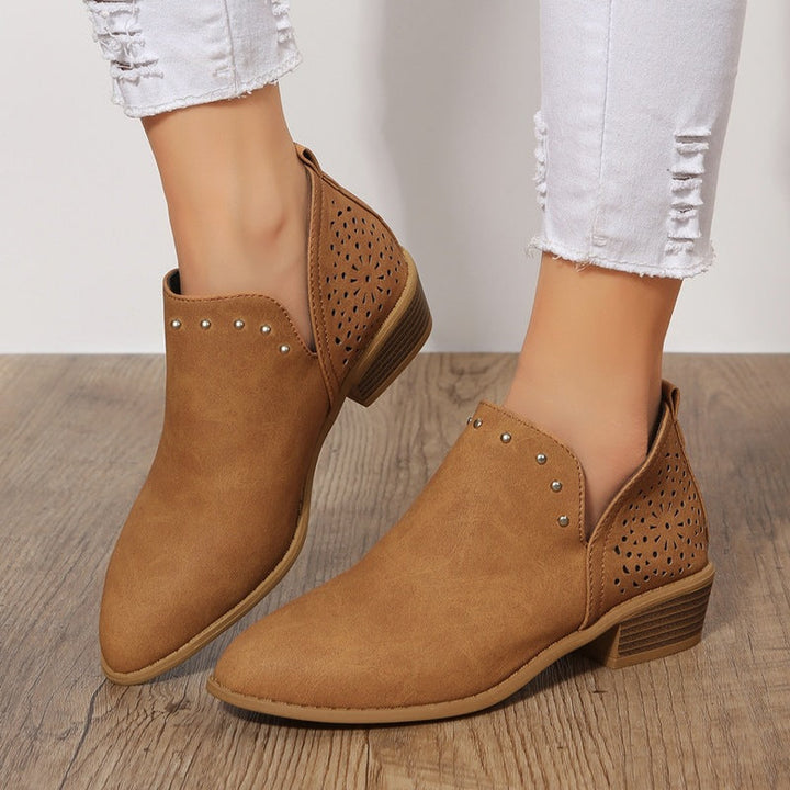 Women's Low Cut Perforated Ankle Boot with Studs - Everyday Style