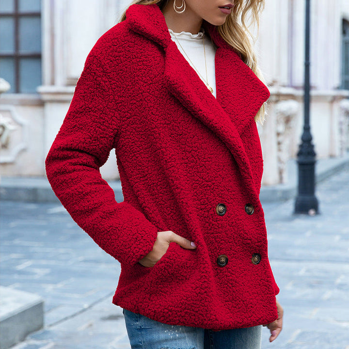 Women's Double-Breasted Teddy Coat - Elegant Winter Layer