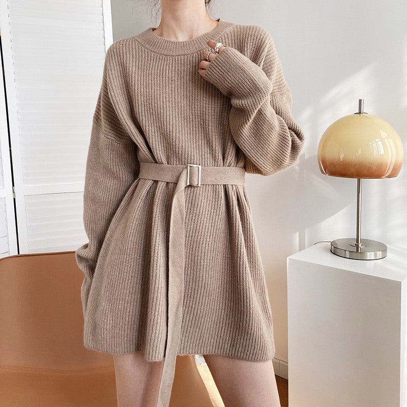 Women's Aspen Ribbed Knit Dress – Belted Long Sleeve Jumper Dress