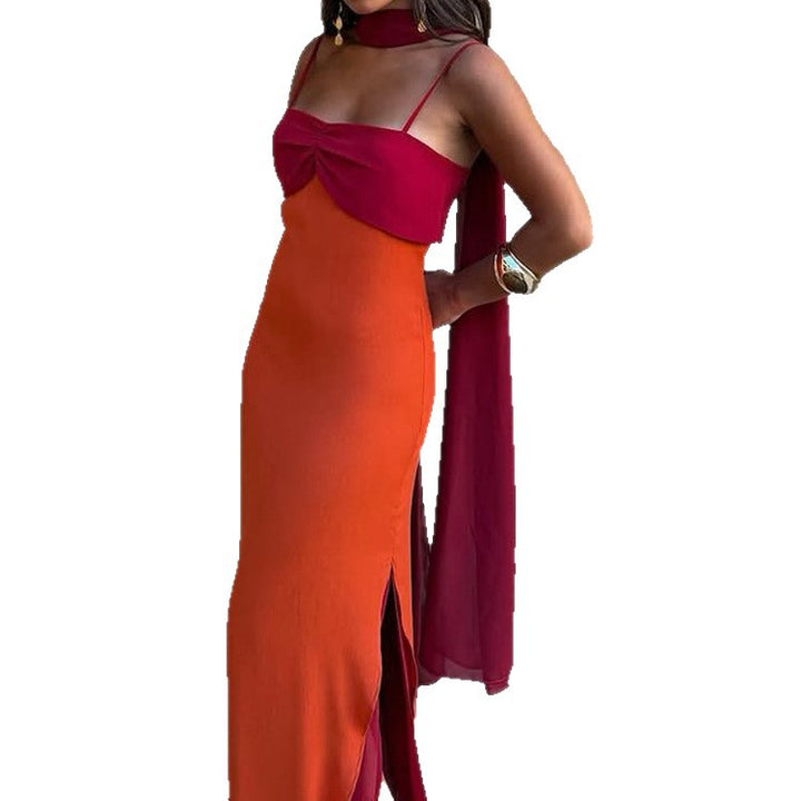Scarf-neck halter bodycon maxi dress