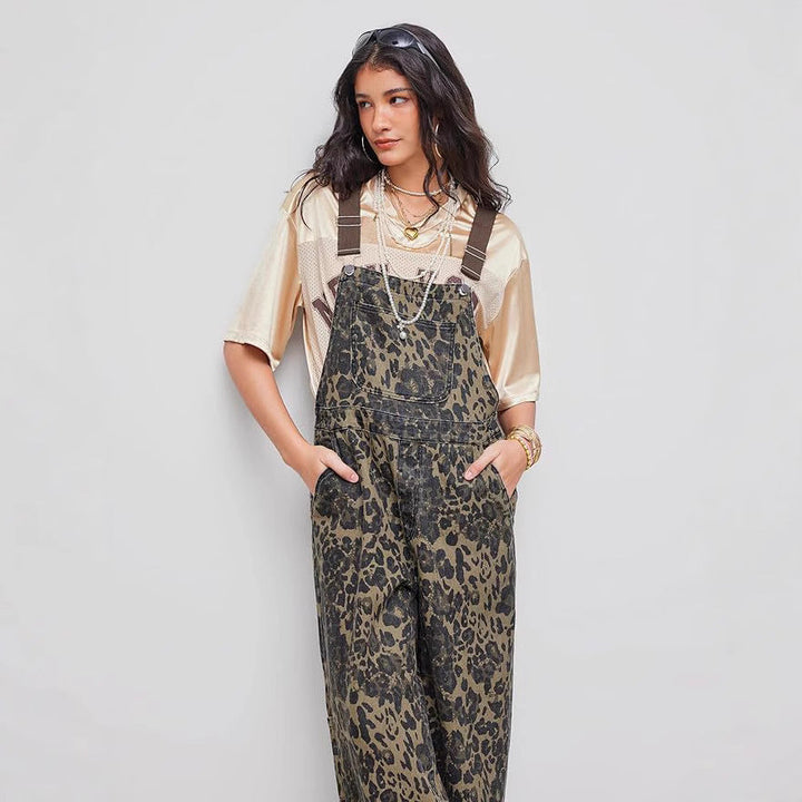 Women's Leopard Print Overalls - Effortless Edge with Every Step