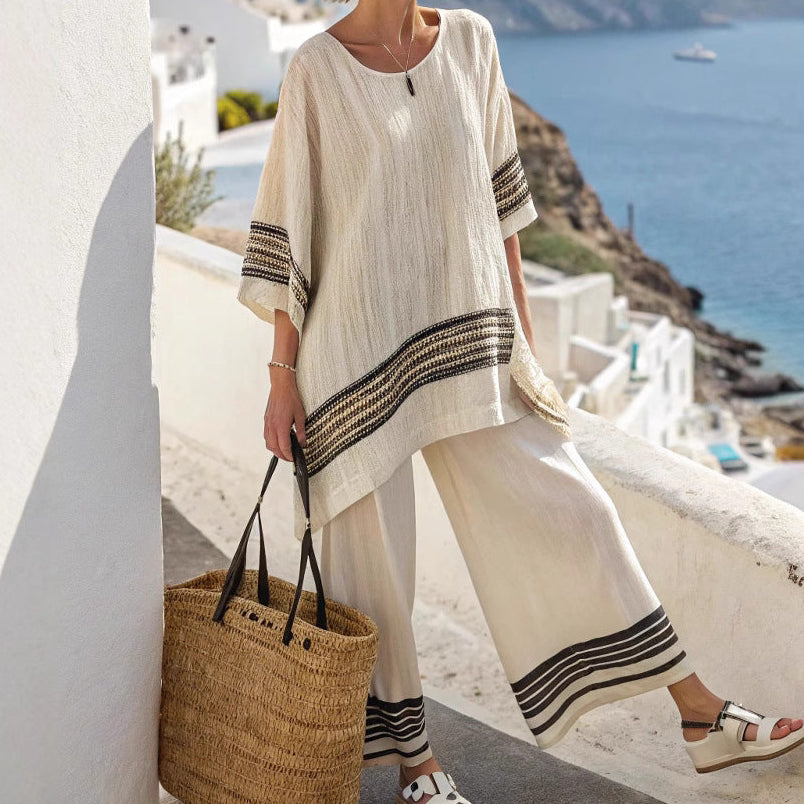 Women's Timeless Striped Two-Piece Set - Effortless Everyday Look