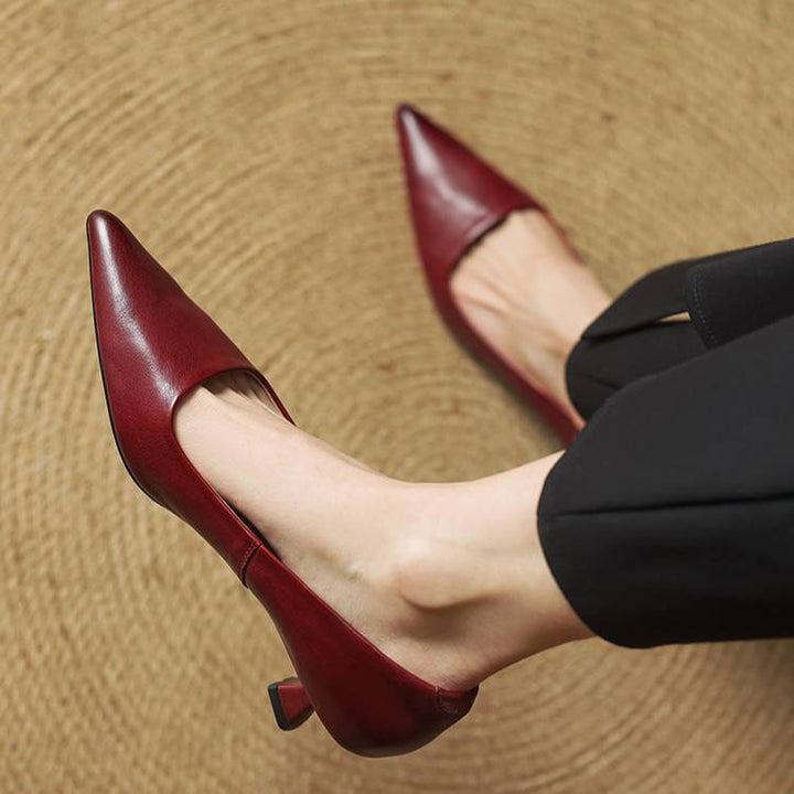 Women's Leonie Classic Pointed Toe Leather Heels - Everyday Elegance