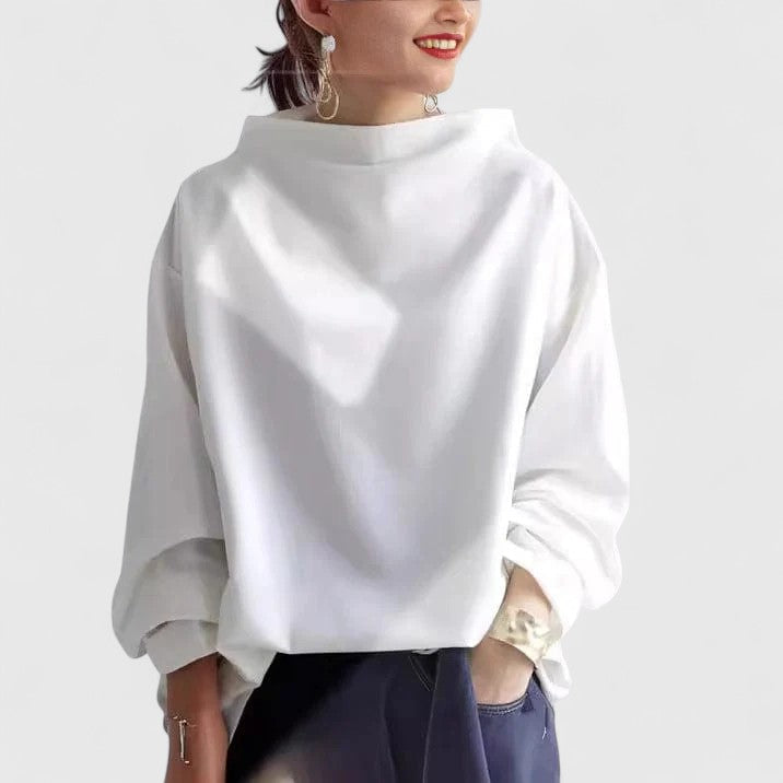 Women's Relaxed Drape Blouse – Wide Boat Neck & Flowy Fit