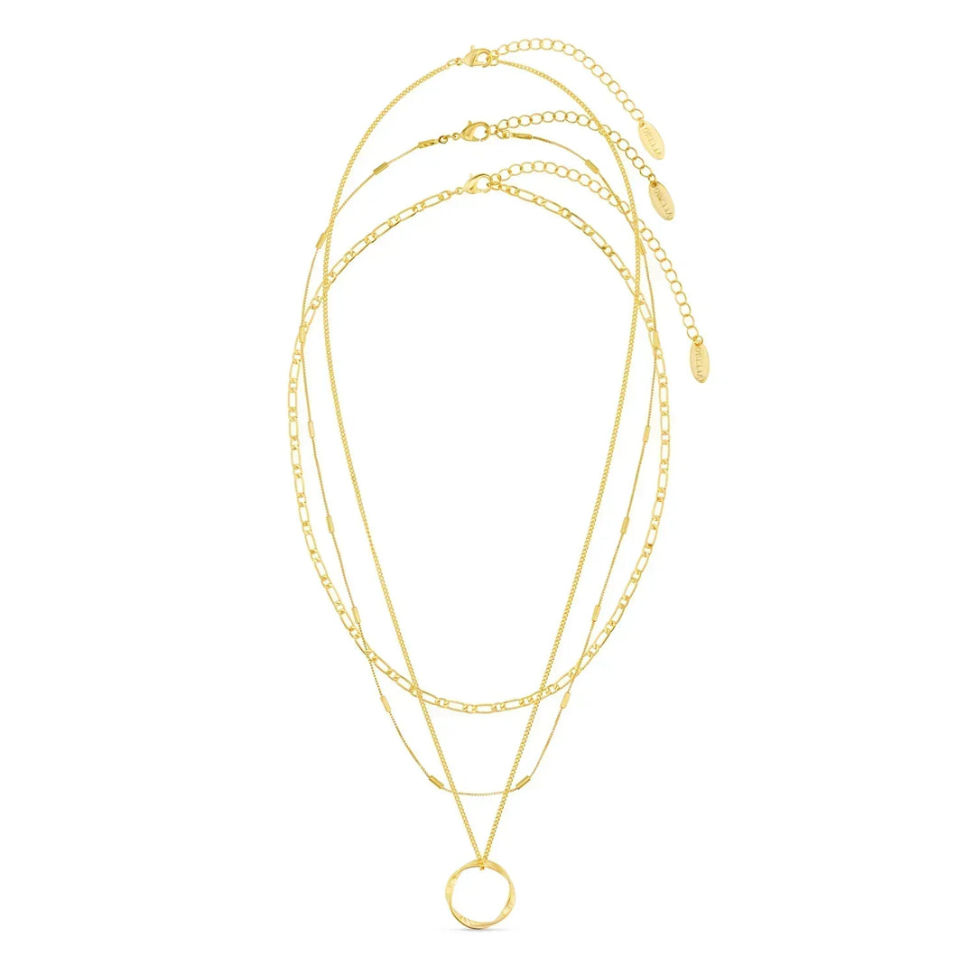 Women's Gold Open Circle Three-Row Necklace - Everyday Elegance