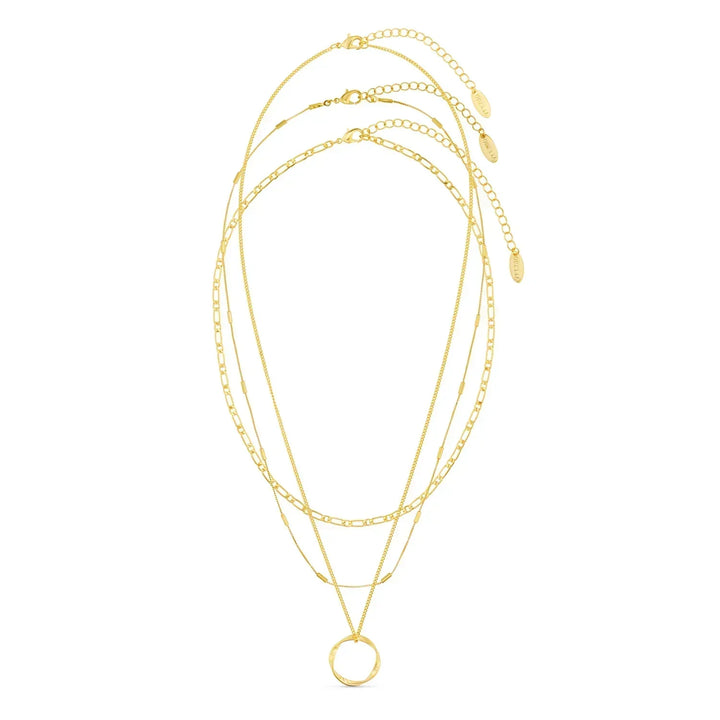 Women's Gold Open Circle Three-Row Necklace - Everyday Elegance