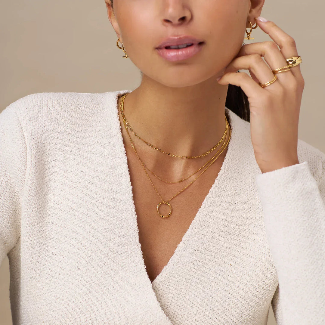 Women's Gold Open Circle Three-Row Necklace - Everyday Elegance