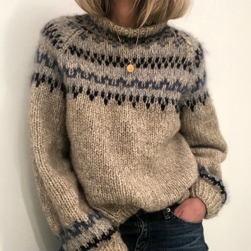 Women's Nordic Pattern Knit Sweater - Classic Winter Charm