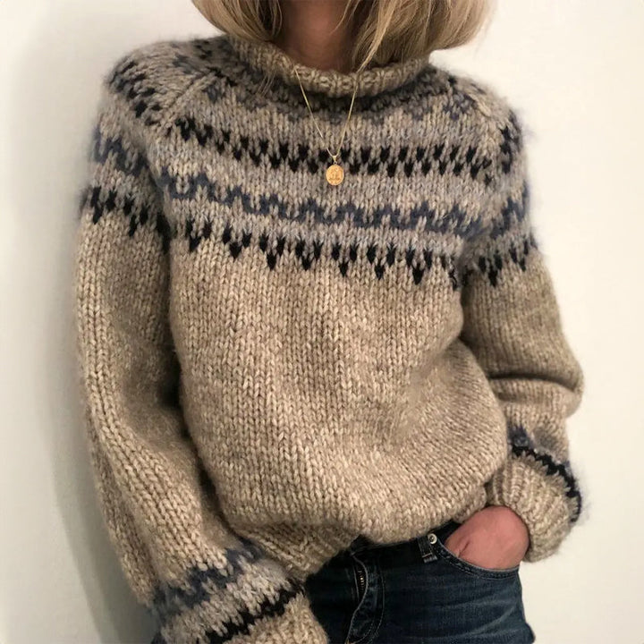 Women's Nordic Pattern Knit Sweater - Classic Winter Charm