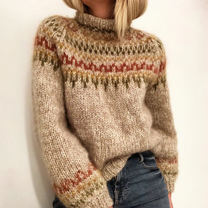 Women's Nordic Pattern Knit Sweater - Classic Winter Charm