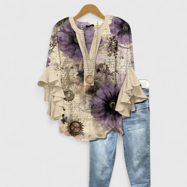 Women's Flowy V-Neck Blouse - Breezy Silhouette, Timeless Style