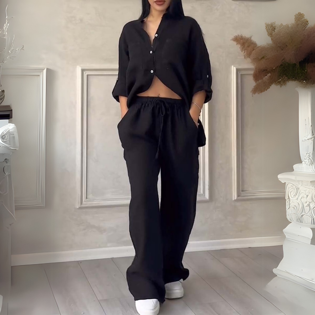 Women's Cotton and Linen Two-Piece Set - Effortless Elegance