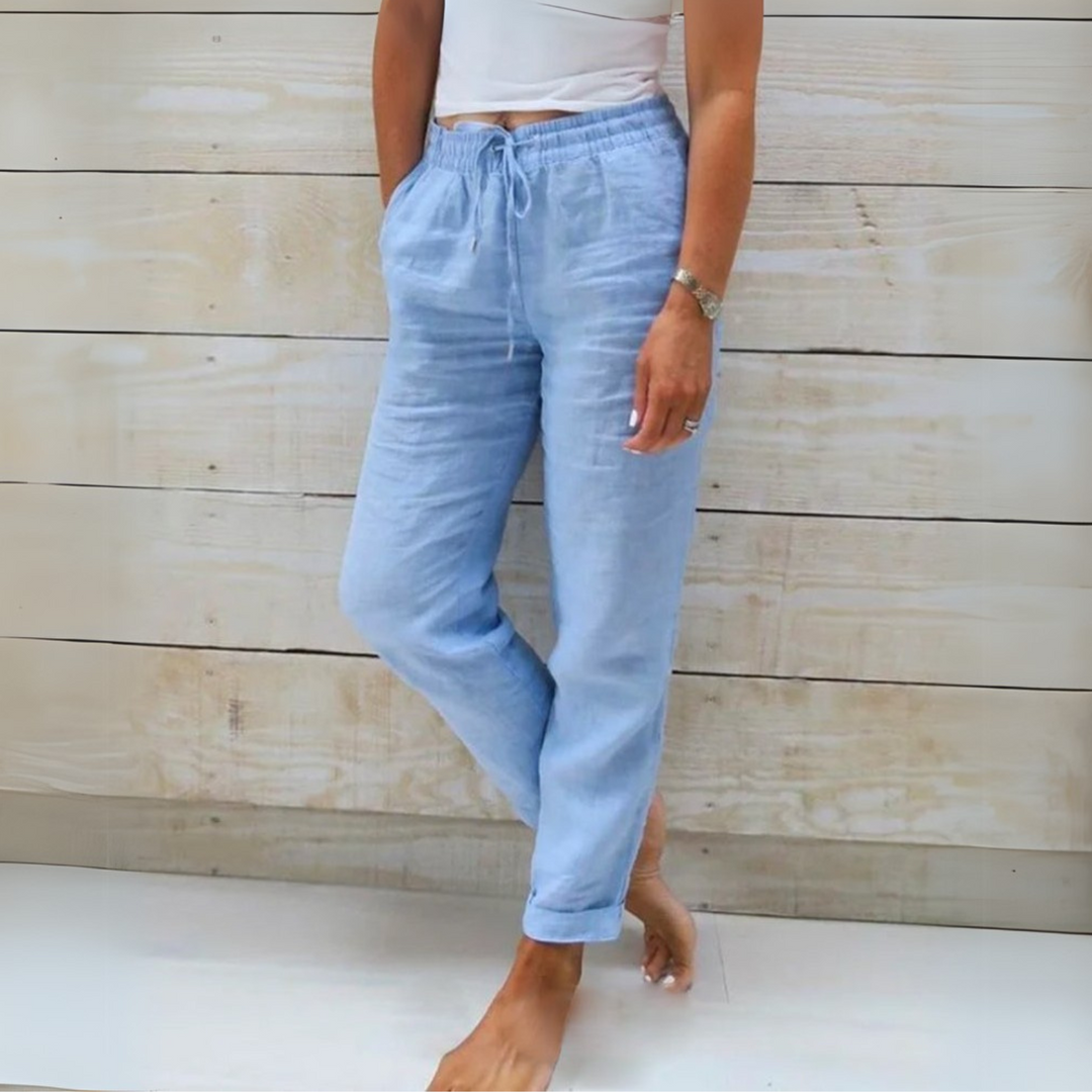 Women's Luxury Cotton-Linen Tailored Trousers - Elegant Everyday