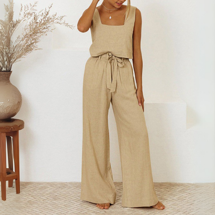 Women's Luxe Minimalist Top & Wide-Leg Pants Set - Effortless Elegance