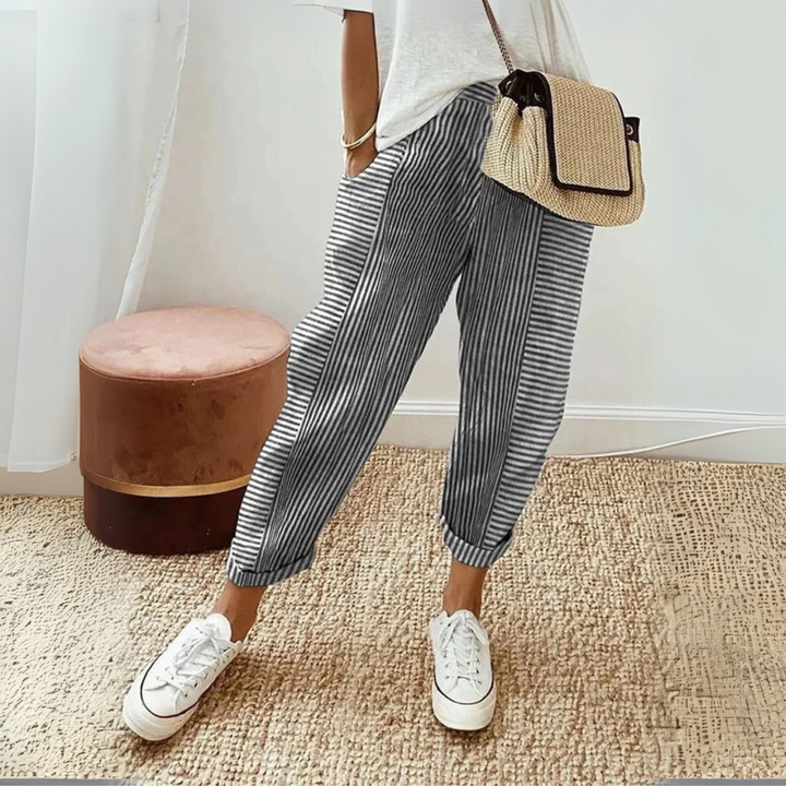 Women's Classic Striped Cotton Trousers - Everyday Elegance