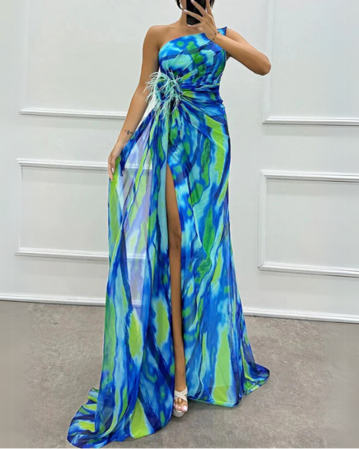 Women's Vibrant Draped Dress - Striking Summer Soirée