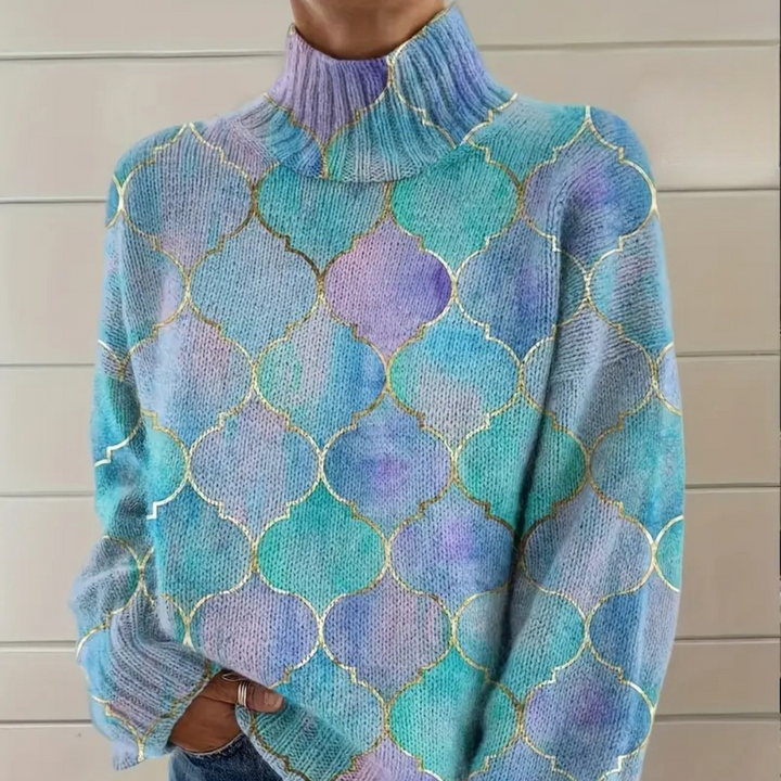 Women's Dreamy Watercolor Turtleneck Sweater - Artistic & Cozy