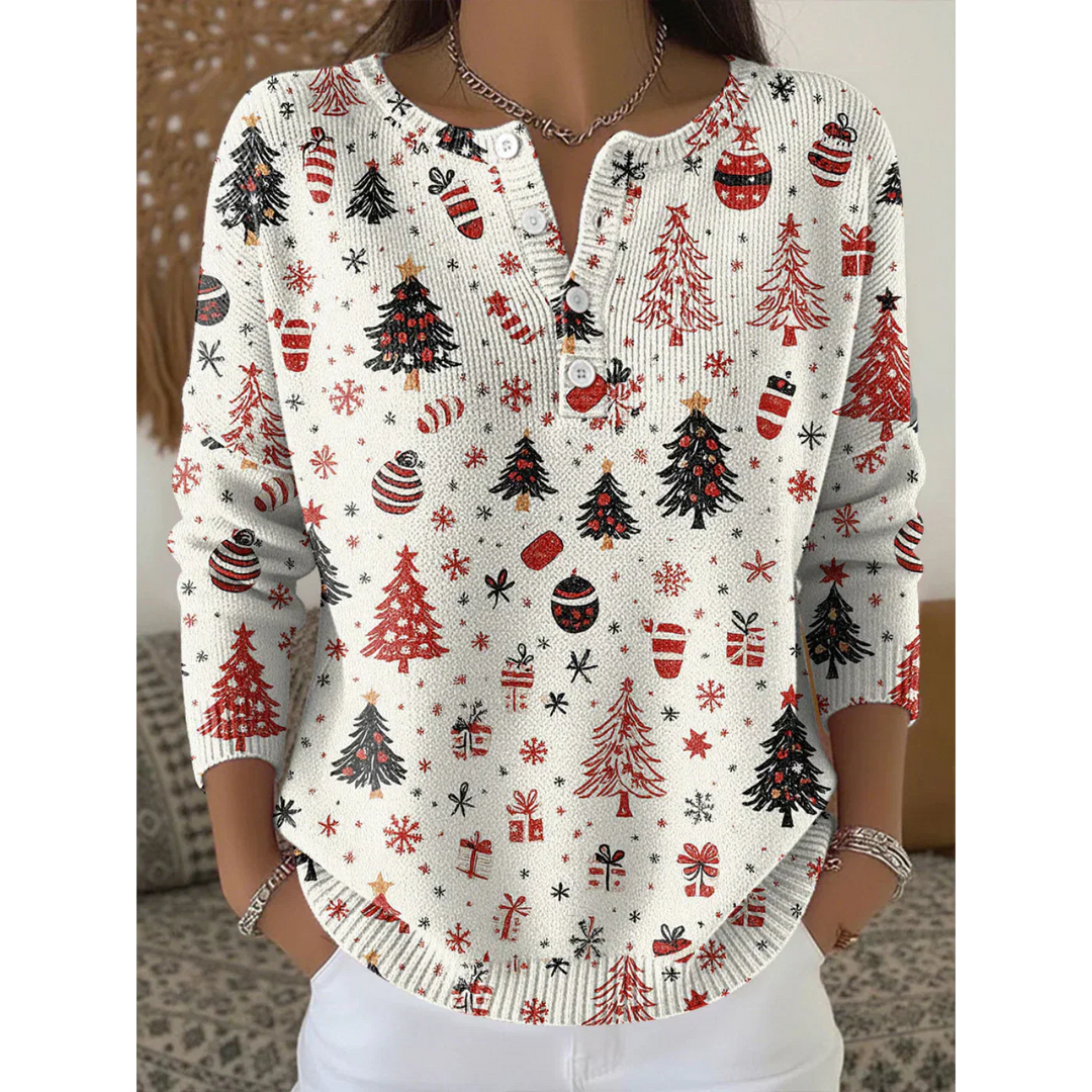 Women's Festive Christmas Henley Sweater - Holiday Joy