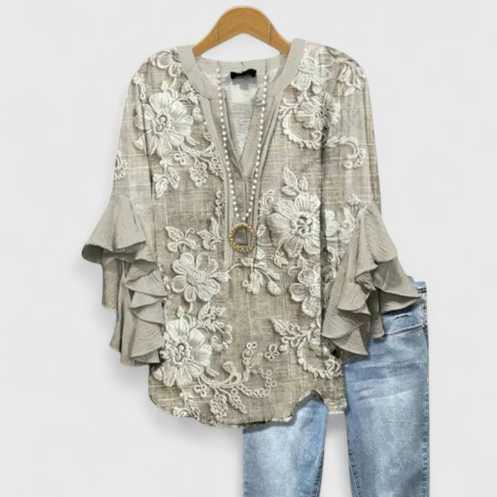 Women's Floral Ruffled Blouse - Comfortable and Elegant