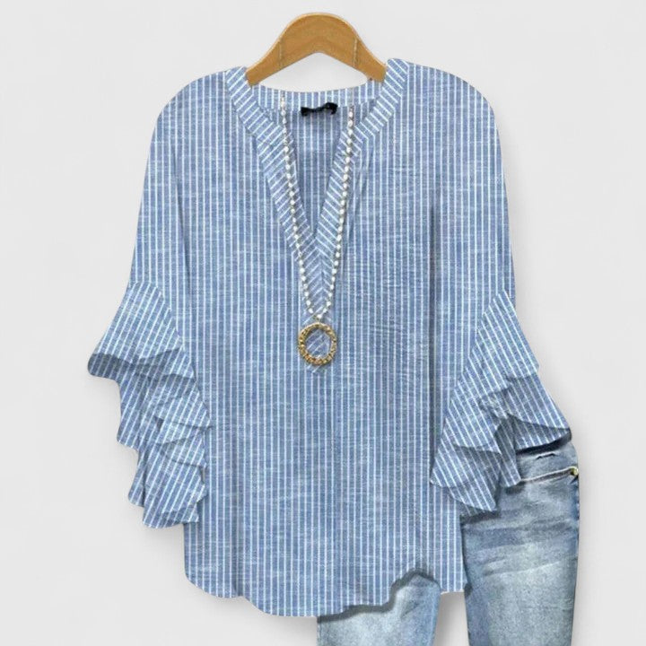 Women's Flowy V-Neck Blouse - Breezy Silhouette, Timeless Style
