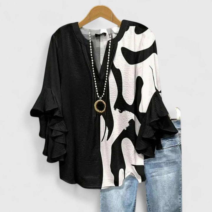 Women's Flowy V-Neck Blouse - Breezy Silhouette, Timeless Style