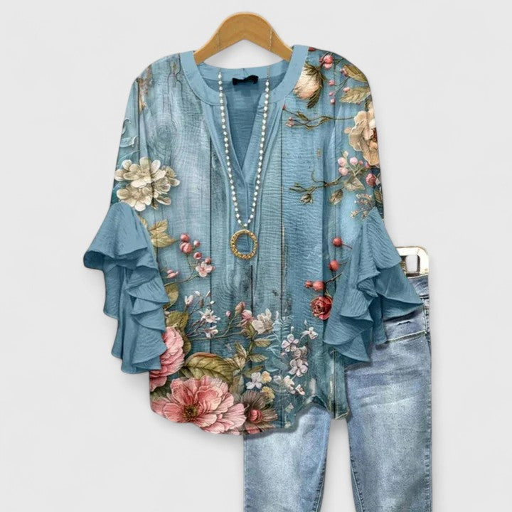 Women's Flowy V-Neck Blouse - Breezy Silhouette, Timeless Style