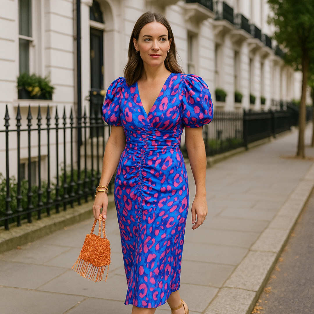 Women's Colorful Pleated Sleeve Dress - Vibrant Everyday Style