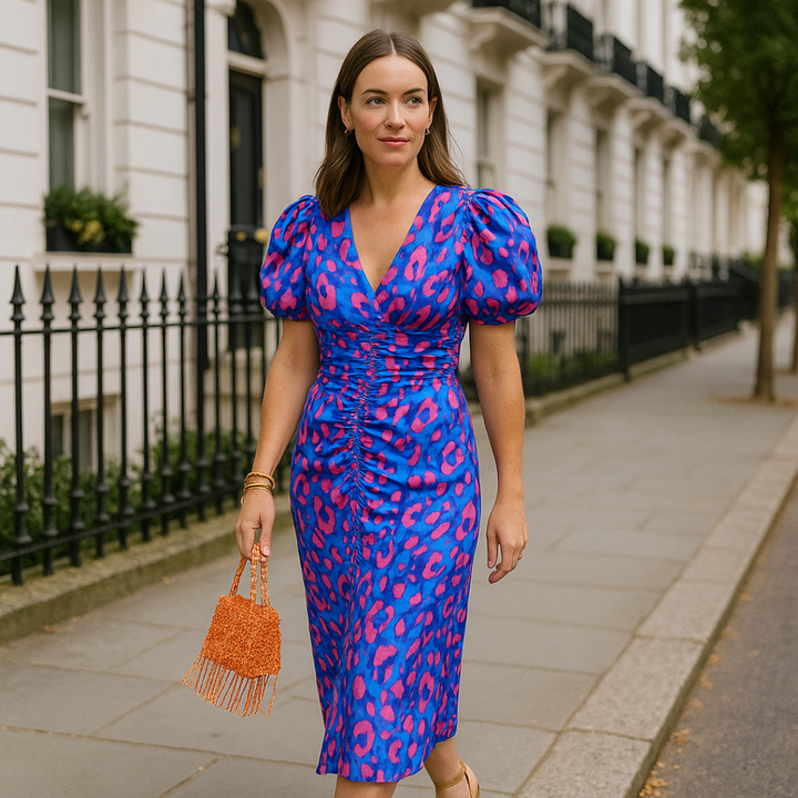 Women's Colorful Pleated Sleeve Dress - Vibrant Everyday Style