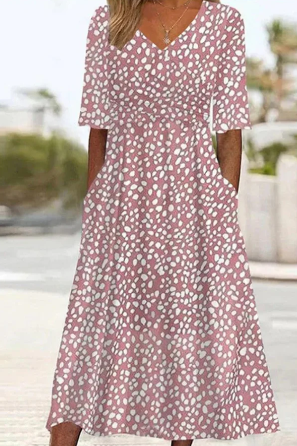 Women's Cotton-Blend Polka Dot Midi Dress - Flattering Fit & Side