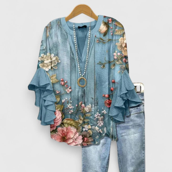 Women's Floral Ruffled Blouse - Comfortable and Elegant