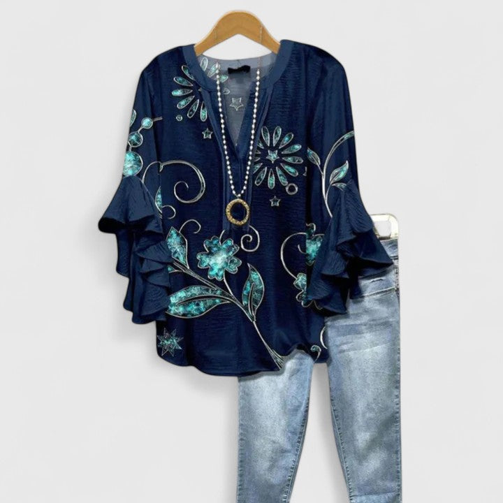 Women's Flowy V-Neck Blouse - Breezy Silhouette, Timeless Style