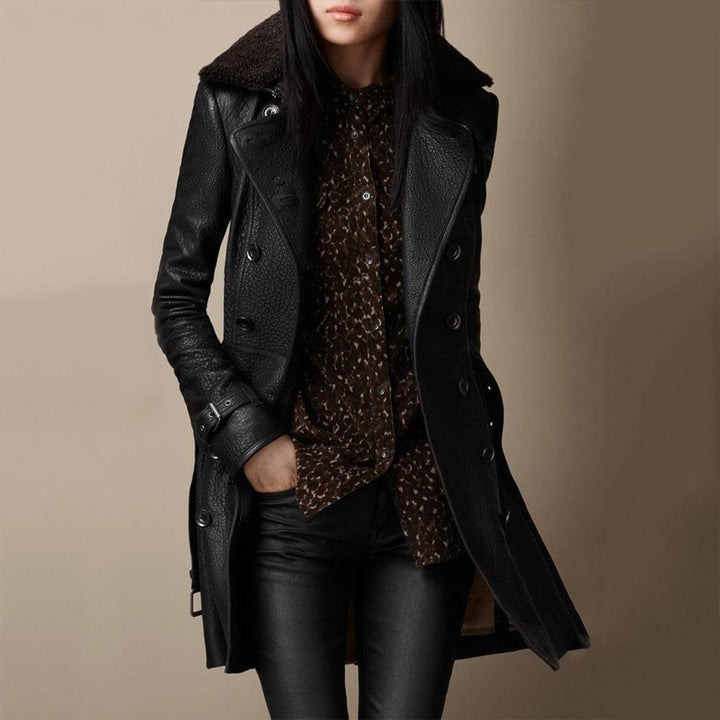 Women's Pauline Leather Trench Coat - Timeless Elegance