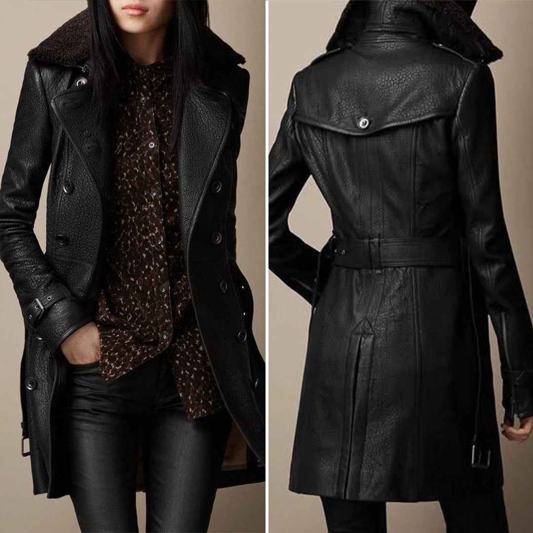 Women's Pauline Leather Trench Coat - Timeless Elegance