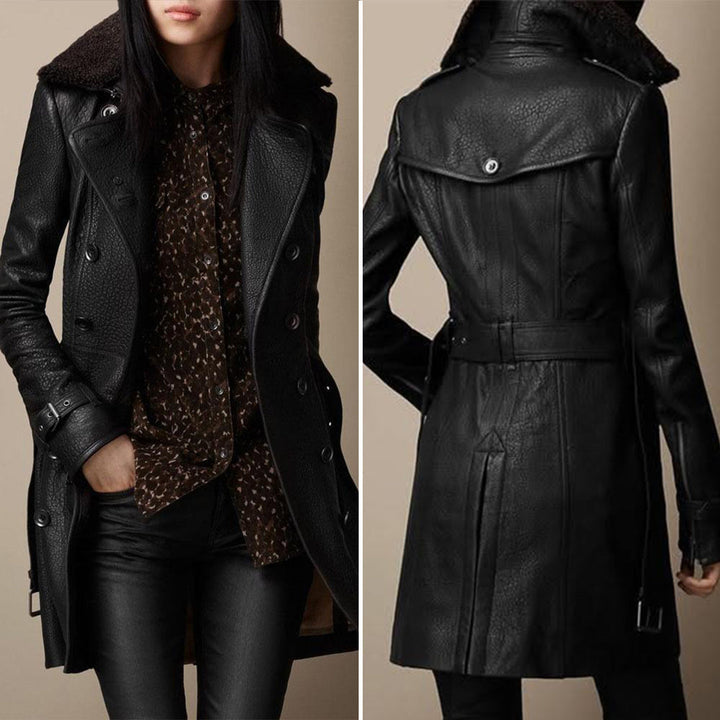 Women's Pauline Leather Trench Coat - Timeless Elegance