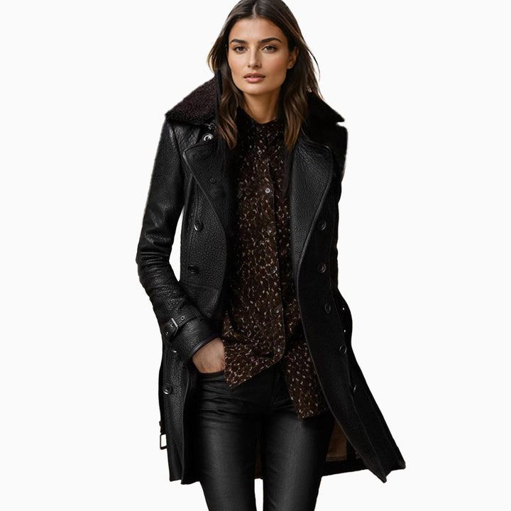 Women's Pauline Leather Trench Coat - Timeless Elegance