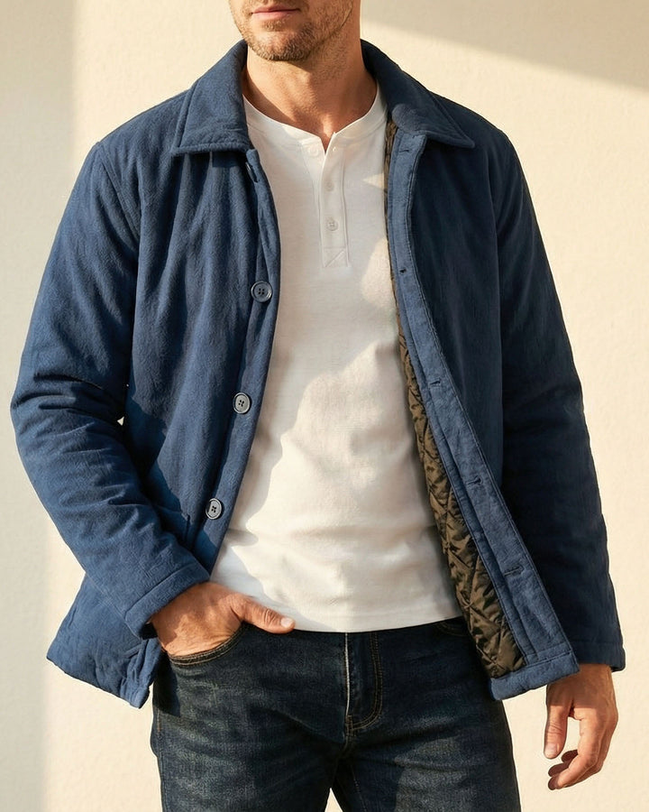Men's Cotton Quilted Jacket – Insulated Button-Front Layer