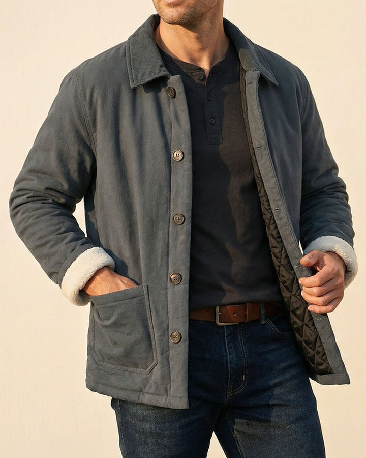 Men's Cotton Quilted Jacket – Insulated Button-Front Layer