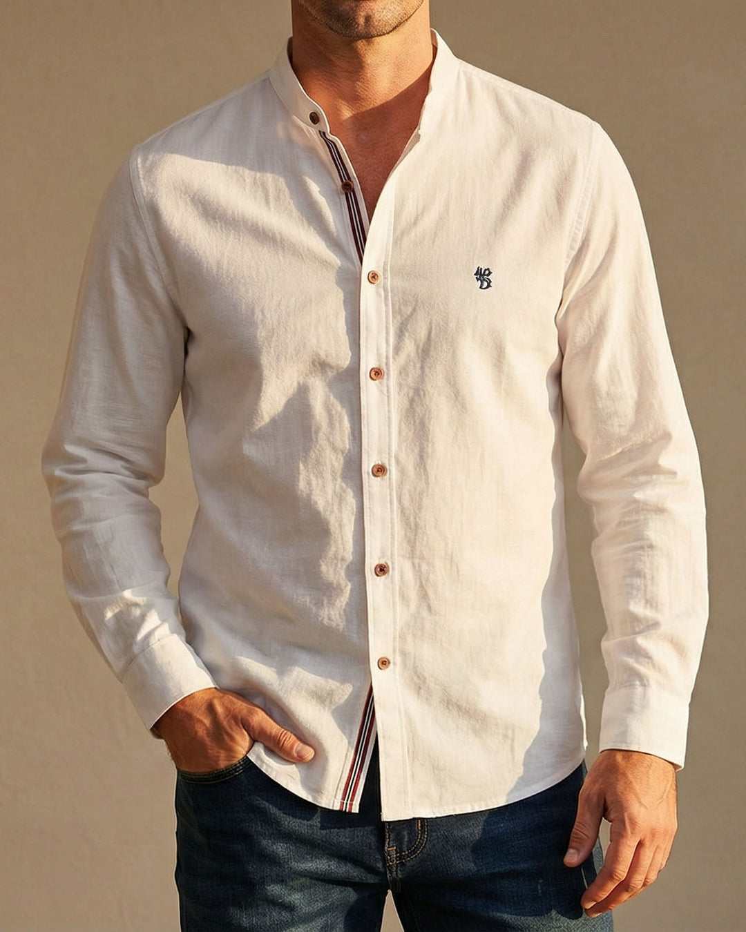 Men's Cotton Band Collar Shirt – Grandad Collar Casual Shirt
