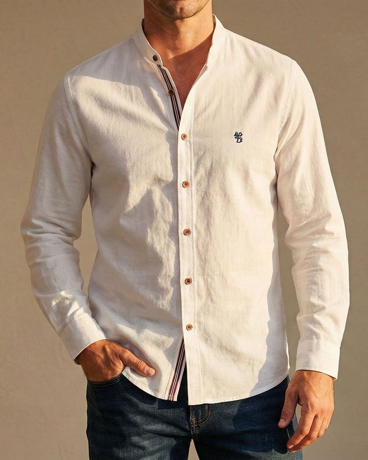 Men's Cotton Band Collar Shirt – Grandad Collar Casual Shirt