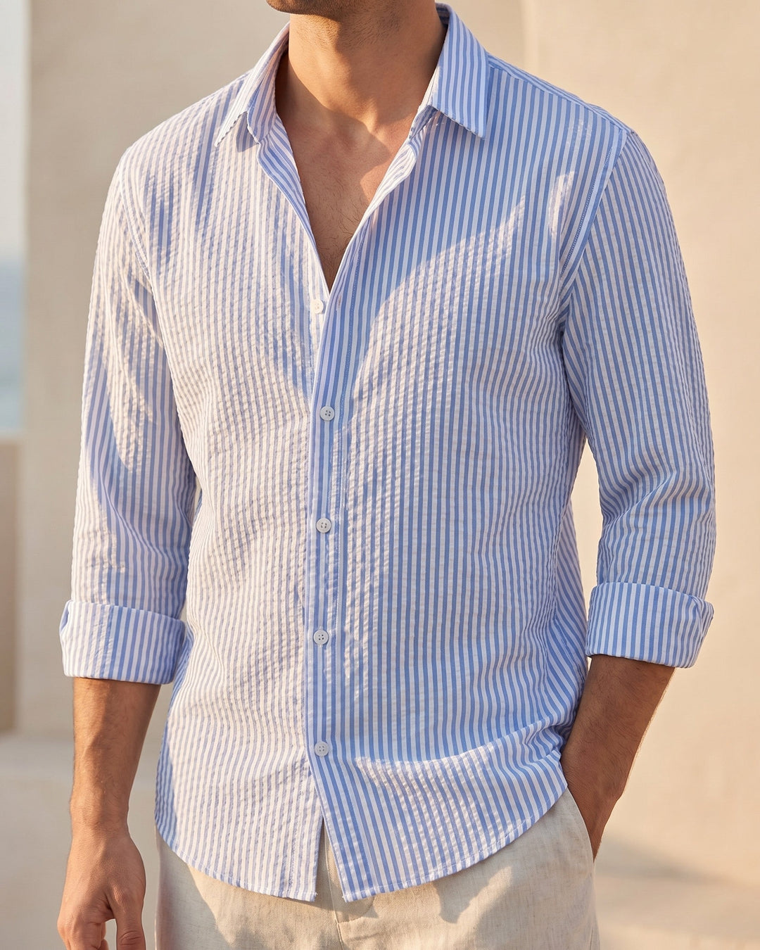 Men's Seersucker Shirt – Lightweight Short-Sleeve Summer Shirt