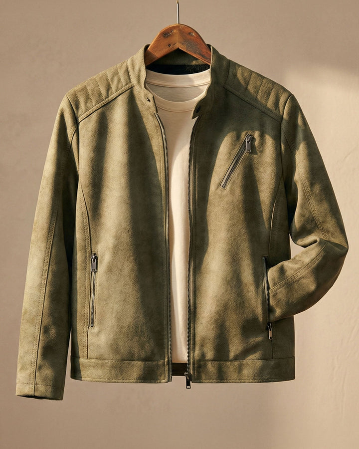 Men's Suede Jacket – Zip-Front Tailored Layering Jacket
