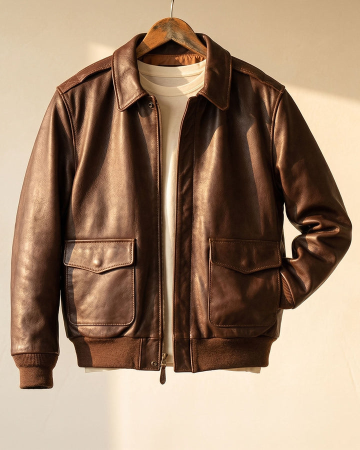 Men's Leather Aviator Jacket – Classic Biker Outerwear