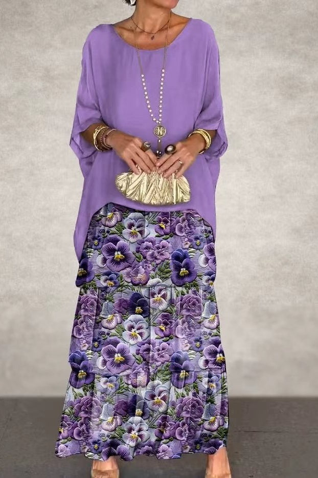 Women's Violet Floral Maxi Dress - Lightweight Boho Comfort